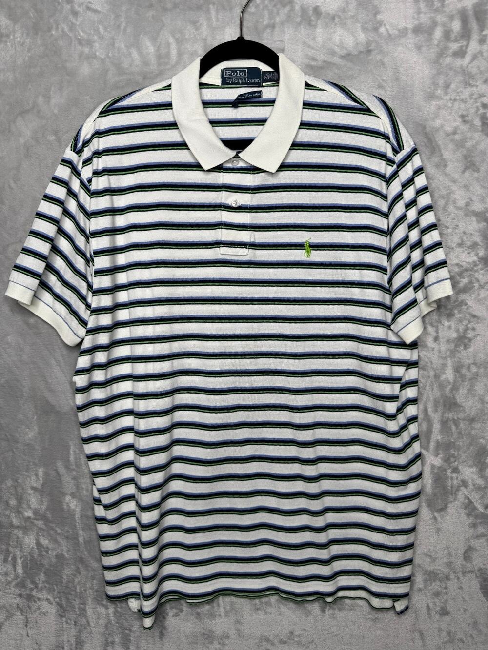 Polo Ralph Lauren Polo Shirt Mens XL Striped Mercerized Pima Mesh Cotton Vintage